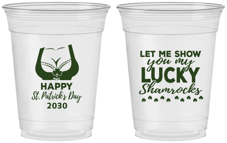 Custom St Patricks Day 16 oz Soft Sided Clear Cups - Shamrocks | 200015