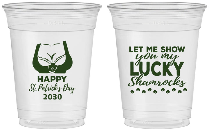 Custom St Patricks Day 16 oz Soft Sided Clear Cups - Shamrocks | 200015