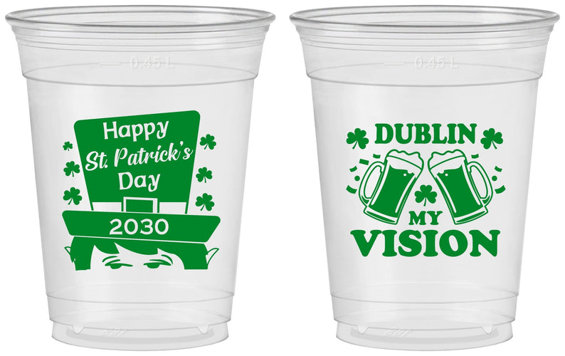 Custom St Patricks Day 16 oz Soft Sided Clear Cups - Dublin My Vision | 200016