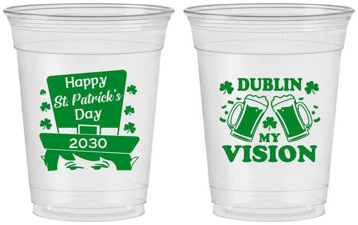 Custom St Patricks Day 16 oz Soft Sided Clear Cups - Dublin My Vision | 200016
