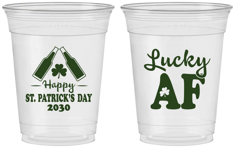 Custom St Patricks Day 16 oz Soft Sided Clear Cups - Lucky Af | 200017