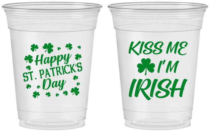 Custom St Patricks Day 16 oz Soft Sided Clear Cups - Kiss Me I Am Irish | 200018