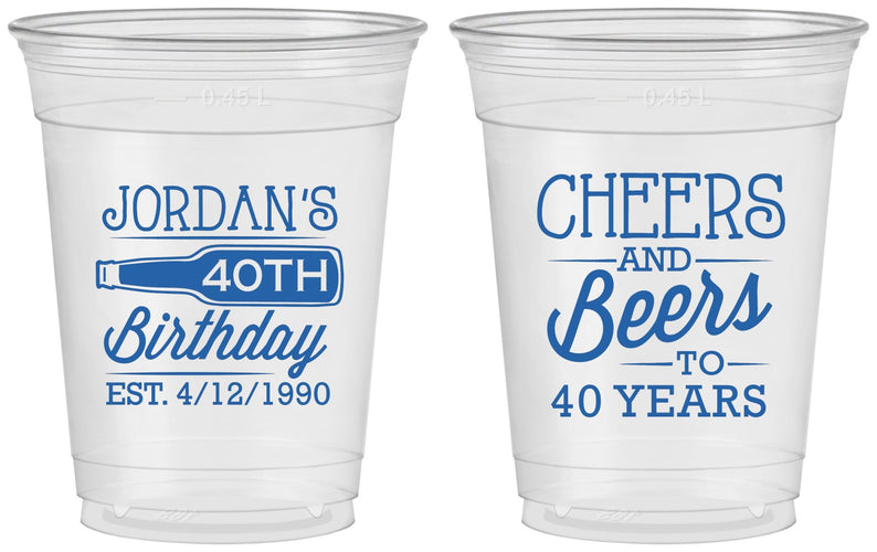 Custom Birthday 16 oz Soft Sided Clear Cups - Cheers Beers To 40 Years | 20002