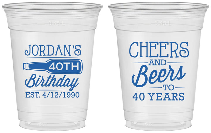 Custom Birthday 16 oz Soft Sided Clear Cups - Cheers Beers To 40 Years | 20002