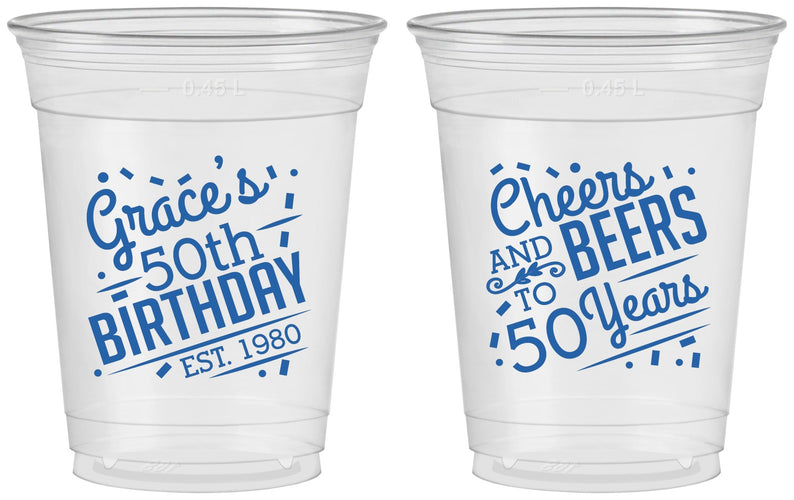 Custom Birthday 16 oz Soft Sided Clear Cups - Cheers Beers To 50 Years | 20003