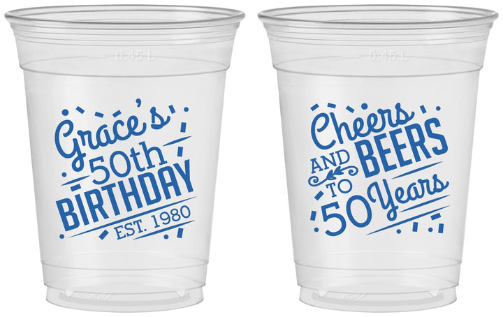 Custom Birthday 16 oz Soft Sided Clear Cups - Cheers Beers To 50 Years | 20003