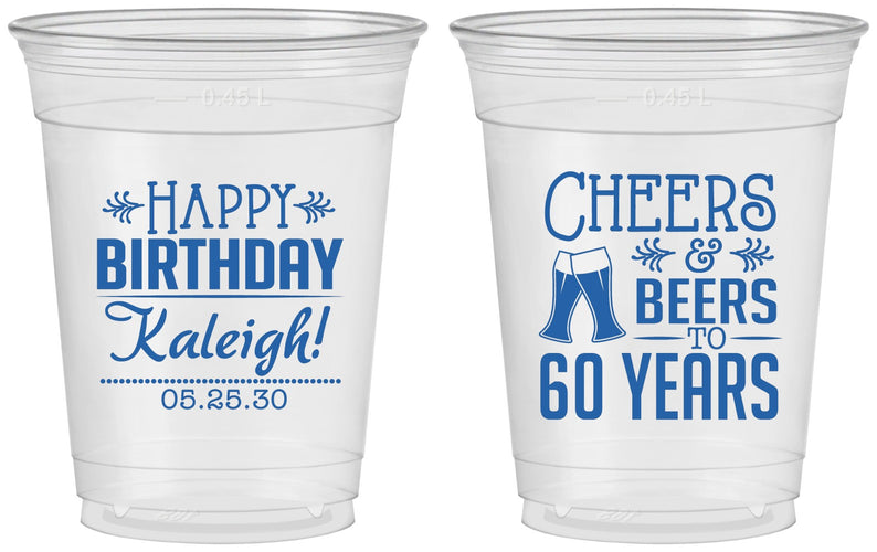 Custom Birthday 16 oz Soft Sided Clear Cups - 60th | 20006