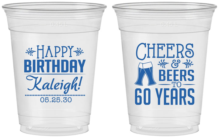 Custom Birthday 16 oz Soft Sided Clear Cups - 60th | 20006