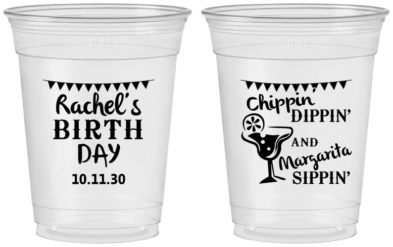 Custom Birthday 16 oz Soft Sided Clear Cups - Fiesta Margarita | 20009