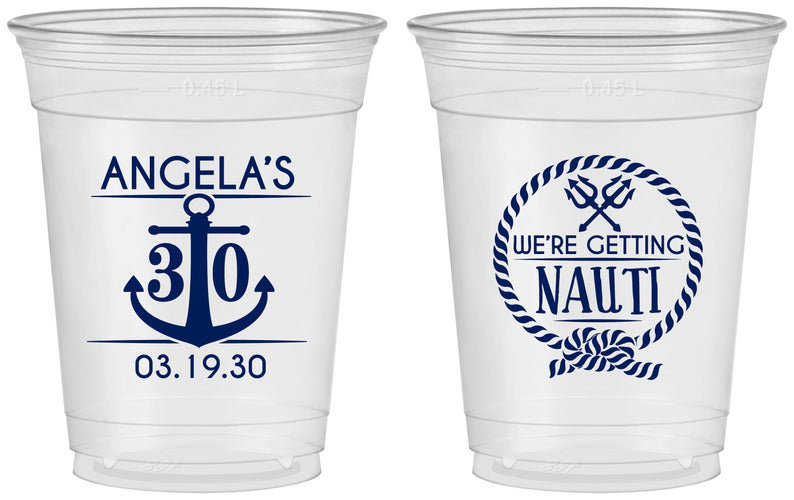 Custom Birthday 16 oz Soft Sided Clear Cups - 30th Nautical | 20010