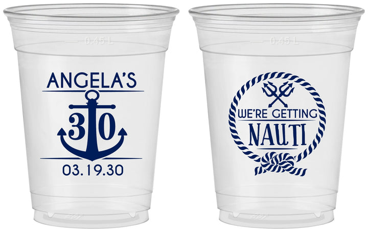 Custom Birthday 16 oz Soft Sided Clear Cups - 30th Nautical | 20010