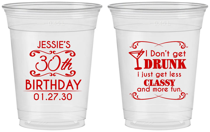 Custom Birthday 16 oz Soft Sided Clear Cups - Dirty 30 | 20011