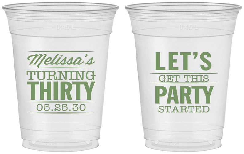 Custom Birthday 16 oz Soft Sided Clear Cups - 30th | 20017