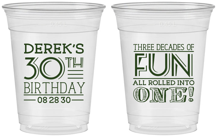 Custom Birthday 16 oz Soft Sided Clear Cups - 30th Three Decades Of Fun | 20020