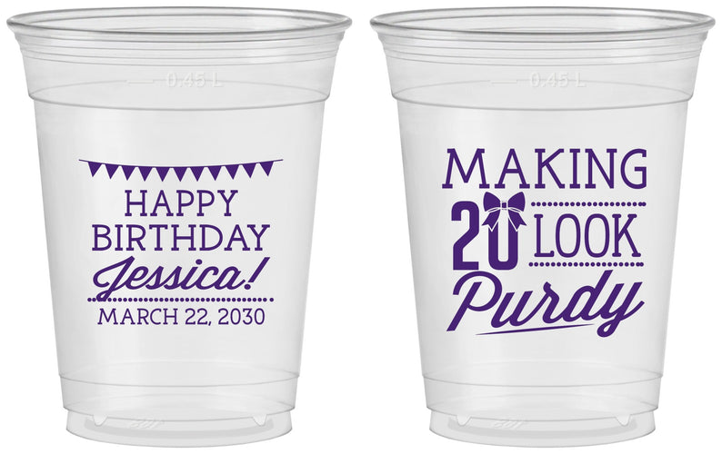 Custom Birthday 16 oz Soft Sided Clear Cups - 20th | 20021