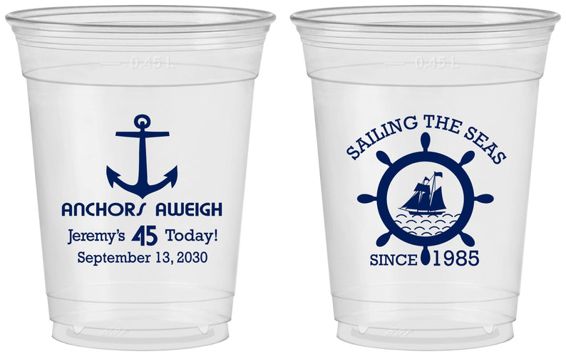 Custom Birthday 16 oz Soft Sided Clear Cups - 45th Nautical | 20023
