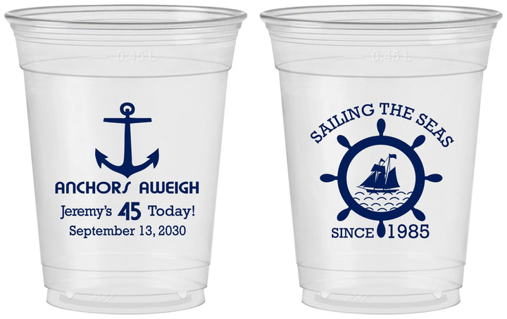 Custom Birthday 16 oz Soft Sided Clear Cups - 45th Nautical | 20023