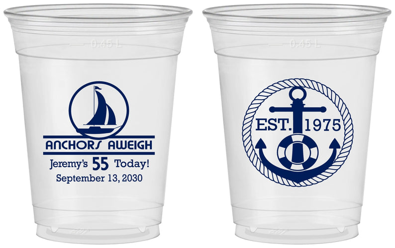 Custom Birthday 16 oz Soft Sided Clear Cups - 55th Nautical | 20025