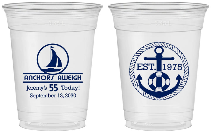 Custom Birthday 16 oz Soft Sided Clear Cups - 55th Nautical | 20025