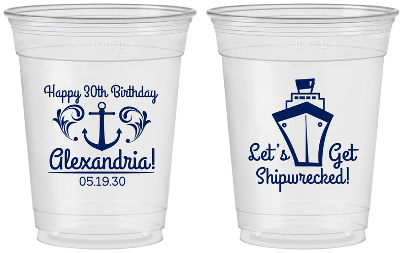 Custom Birthday 16 oz Soft Sided Clear Cups - 30th Shipwrecked | 20026