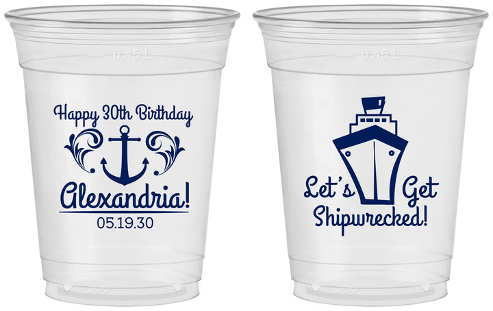 Custom Birthday 16 oz Soft Sided Clear Cups - 30th Shipwrecked | 20026