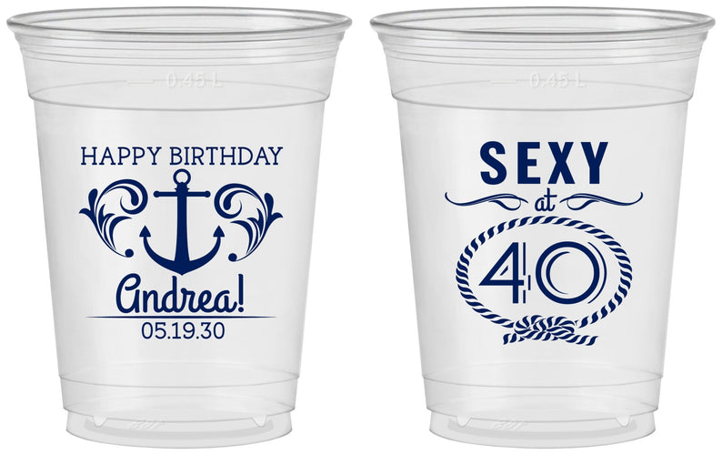 Custom Birthday 16 oz Soft Sided Clear Cups - Sexy At 40 | 20027