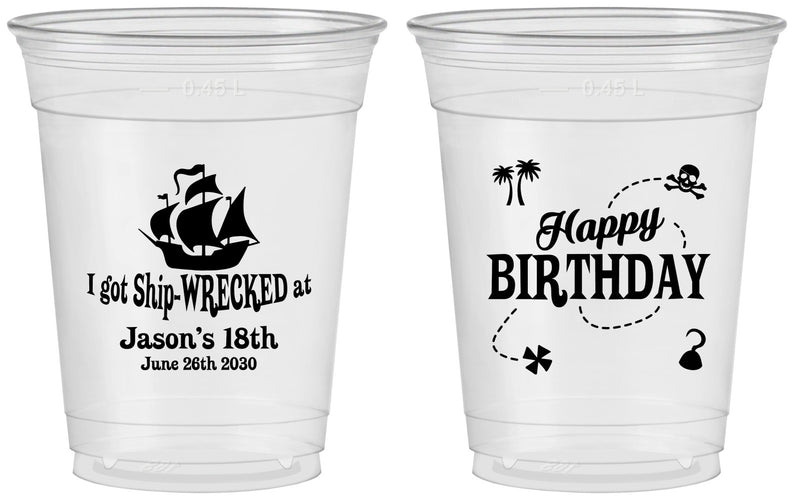 Custom Birthday 16 oz Soft Sided Clear Cups - 18th Shipwrecked | 20028