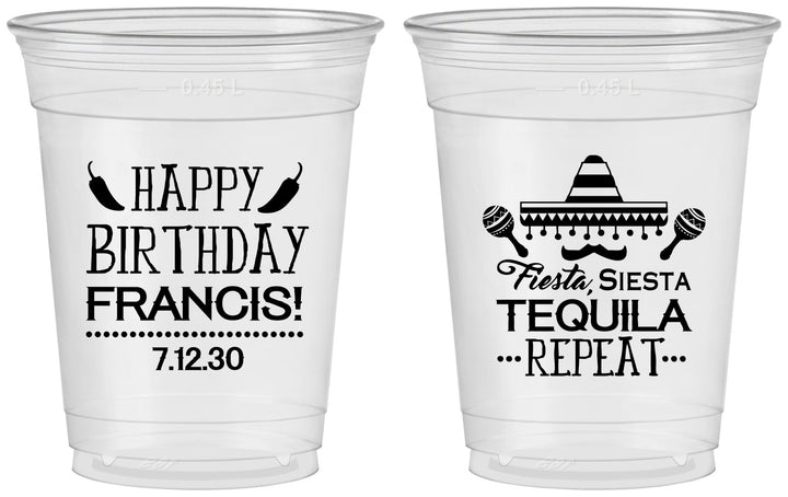 Custom Birthday 16 oz Soft Sided Clear Cups - Fiesta Siesta Tequila | 20030