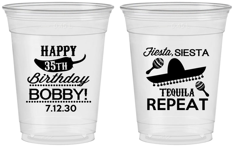 Custom Birthday 16 oz Soft Sided Clear Cups - 35th Fiesta Siesta Tequila | 20031