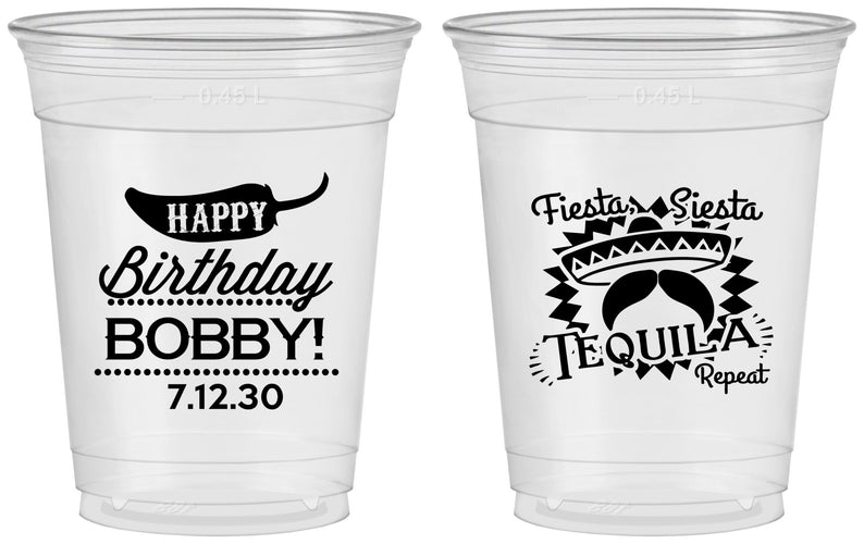 Custom Birthday 16 oz Soft Sided Clear Cups - Fiesta Siesta Tequila | 20032