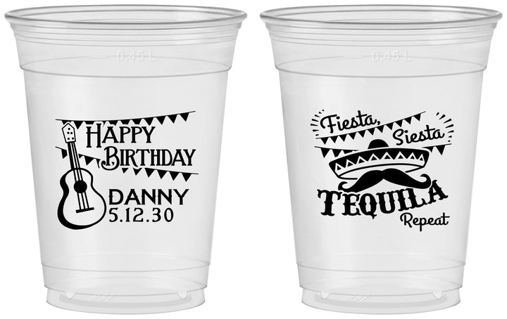 Custom Birthday 16 oz Soft Sided Clear Cups - Fiesta Siesta Tequila | 20033