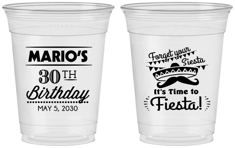 Custom Birthday 16 oz Soft Sided Clear Cups - 30th Fiesta | 20034