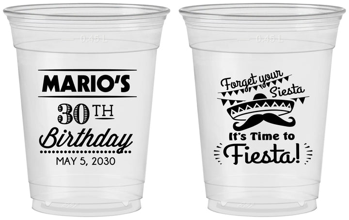 Custom Birthday 16 oz Soft Sided Clear Cups - 30th Fiesta | 20034