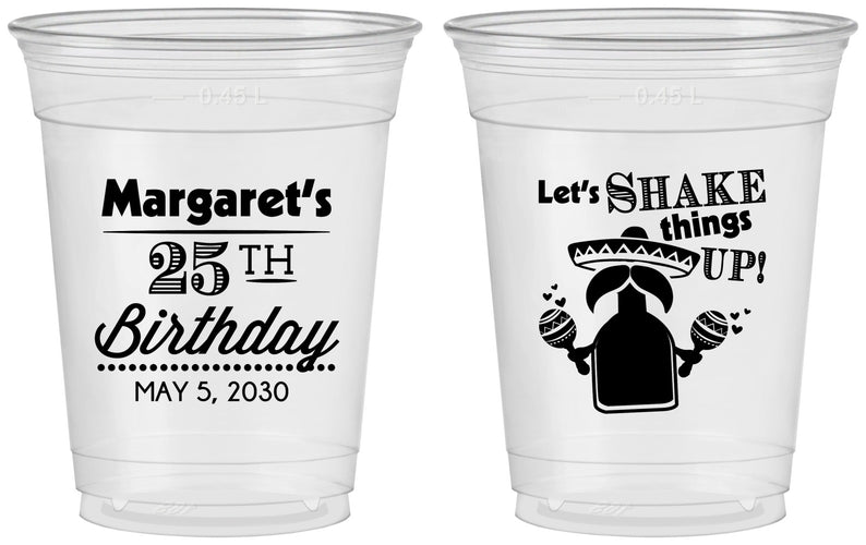 Custom Birthday 16 oz Soft Sided Clear Cups - 25th Fiesta | 20035