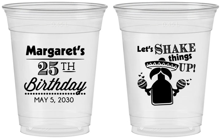 Custom Birthday 16 oz Soft Sided Clear Cups - 25th Fiesta | 20035