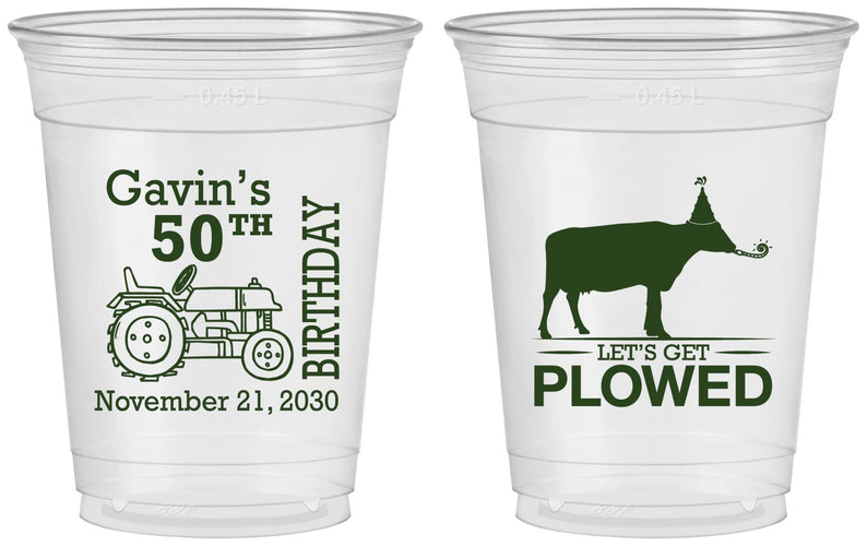Custom Birthday 16 oz Soft Sided Clear Cups - 50th Lets Get Plowed | 20037