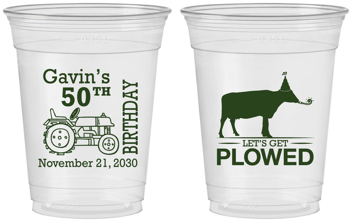 Custom Birthday 16 oz Soft Sided Clear Cups - 50th Lets Get Plowed | 20037