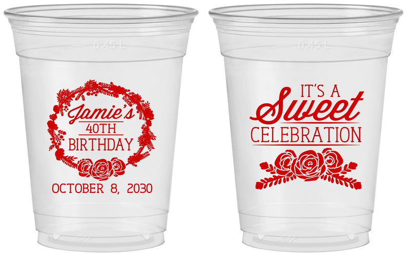 Custom Birthday 16 oz Soft Sided Clear Cups - 40th | 20040