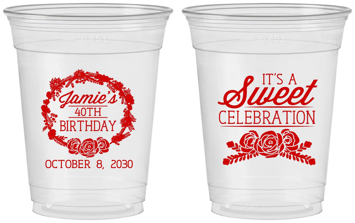 Custom Birthday 16 oz Soft Sided Clear Cups - 40th | 20040