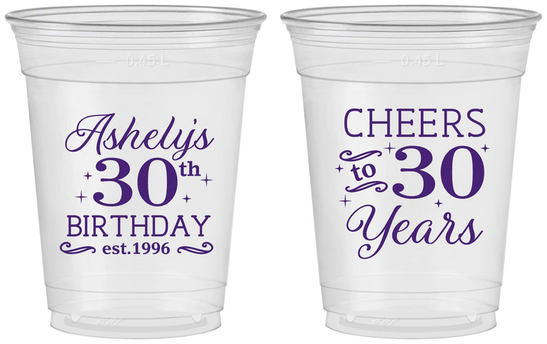 Custom Birthday 16 oz Soft Sided Clear Cups - Cheers To 30 Years | 20041