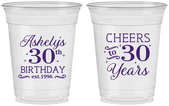 Custom Birthday 16 oz Soft Sided Clear Cups - Cheers To 30 Years | 20041