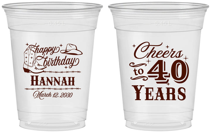 Custom Birthday 16 oz Soft Sided Clear Cups - 40th | 20042