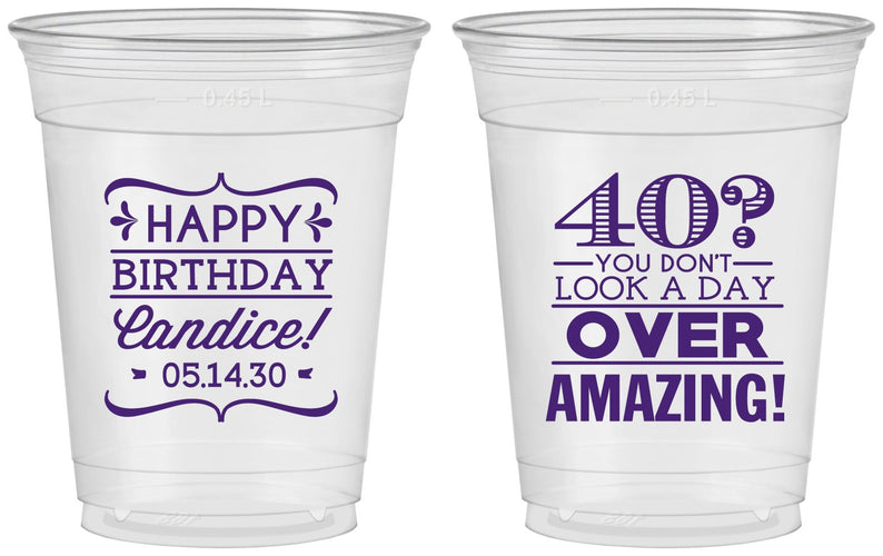 Custom Birthday 16 oz Soft Sided Clear Cups - 40th | 20044