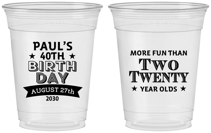 Custom Birthday 16 oz Soft Sided Clear Cups - 40th | 20045