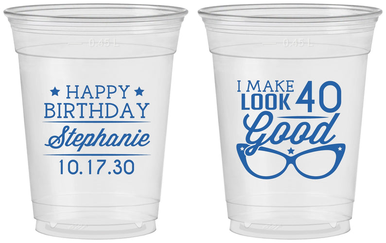 Custom Birthday 16 oz Soft Sided Clear Cups - 40th | 20048