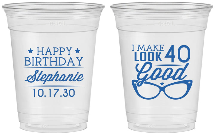 Custom Birthday 16 oz Soft Sided Clear Cups - 40th | 20048