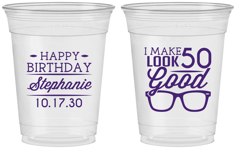 Custom Birthday 16 oz Soft Sided Clear Cups - 50th | 20049