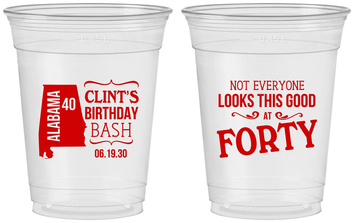 Custom Birthday 16 oz Soft Sided Clear Cups - 40th | 20050