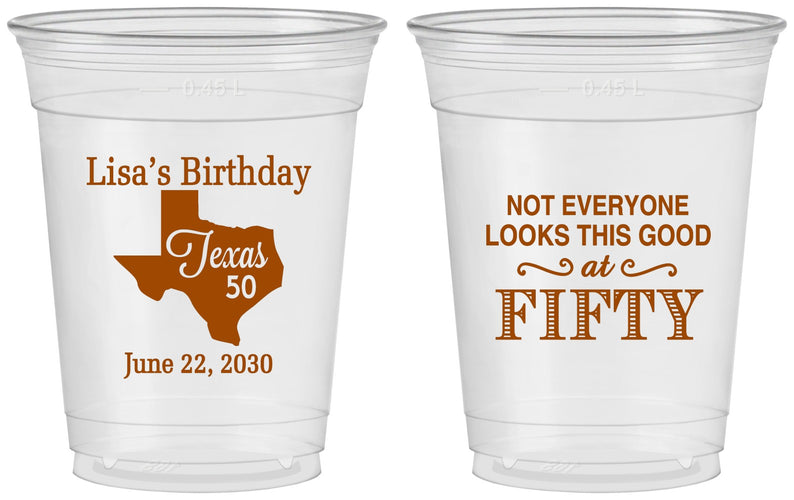 Custom Birthday 16 oz Soft Sided Clear Cups - 50th | 20051