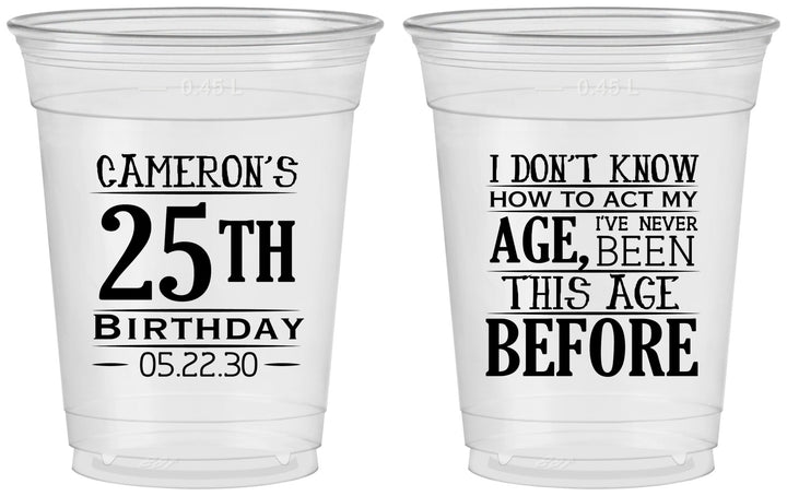 Custom Birthday 16 oz Soft Sided Clear Cups - 25th | 20054